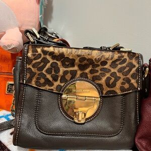 Michael Kors Dark Brown and Leopard Crossbody Bag
